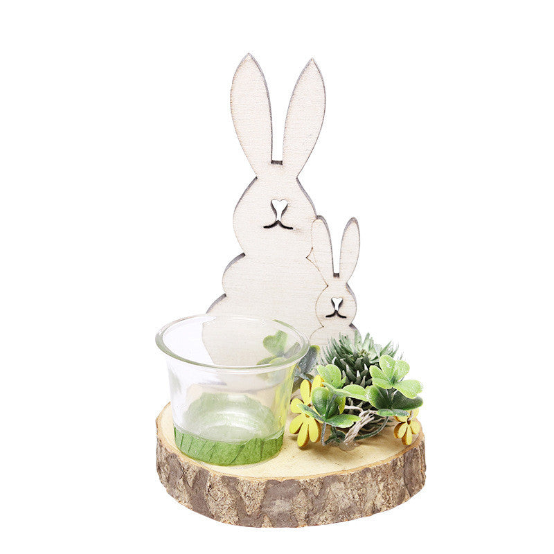 Portavelas de cristal creativo de conejo de madera nórdico