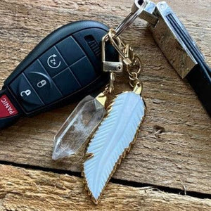 Feather Carved Shell Key Chain