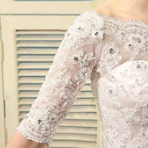 Half Sleeve Lace Detail Wedding Dress