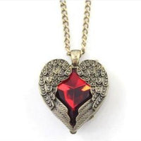 Angel Wings Embraced Crystal Heart Pendant Necklace