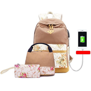 Conjuntos de mochilas escolares de lona floral (3 piezas)