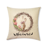 Spring Easter Bunny Printed Linen Throw Pillow Covers
