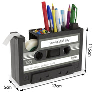 Dispensador de cinta de casete retro y portalápices
