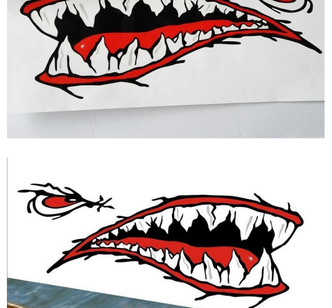 Calcomanía de kayak con dientes de tiburón