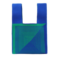 Mini sac fourre-tout à motif d'illusion vert et bleu