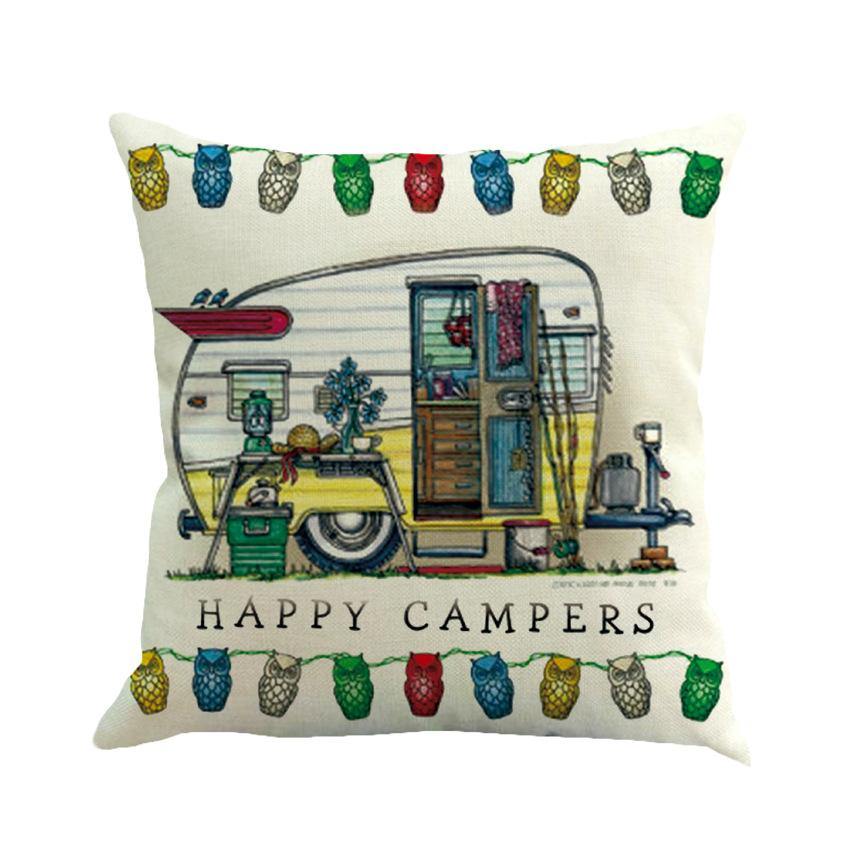 Happy Campers RV Linen Throw Pillow Covers