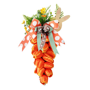 Decoración colgante de puerta con corona de conejo, zanahoria y tulipán de Pascua