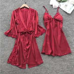 Pajamas simulation silk nightgown plus size nightdress