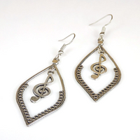 Vintage Hollow Silver Antique Music Sheet Earrings