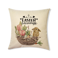 Fundas de almohada de lino con estampado de conejito de Pascua de primavera
