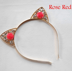 Diadema con orejas de gato rosa de diamante de aleación bonita de alta calidad para niños/diadema para adultos