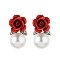 Vintage Gilted Rose Pearl Earrings
