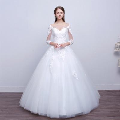 Lace Sleeve Full Skirt Wedding Dress