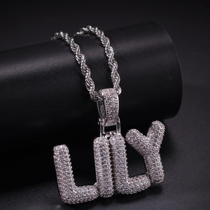 Silver Custom Bubble Letter Chain Initial Pendant Necklace