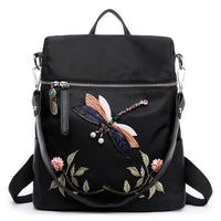 Dragonfly Embroidered Handbag Convertible Backpack
