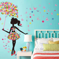 Décalcomanie murale princesse papillon avec parapluie