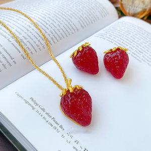 Red Strawberry Shape Earrings Necklace