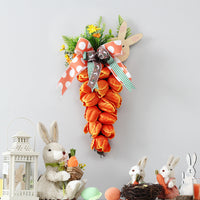 Decoración colgante de puerta con corona de conejo, zanahoria y tulipán de Pascua