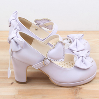 LINK Harajuku Lolita Pumps Patent Leather High Heels Solid Bowtie Maid Cosplay Shoes Soft Women Mary Janes Evening Shoes