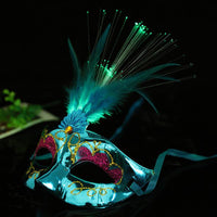Glowing Fiber Optic Feather Masquerade Masks
