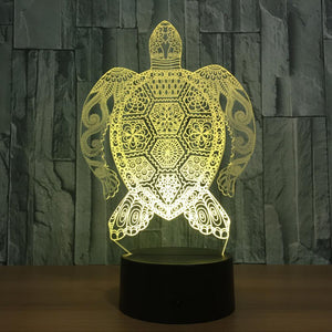 Boho Design Sea Turtle 3D LED Luz de noche que cambia de color