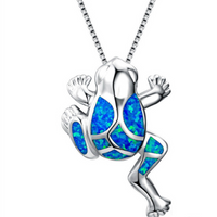 Collar con colgante de tortuga marina de ópalo azul relleno de plata de moda para mujer, regalo de joyería de playa de océano de boda Animal femenino