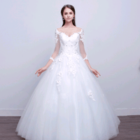 Lace Sleeve Full Skirt Wedding Dress