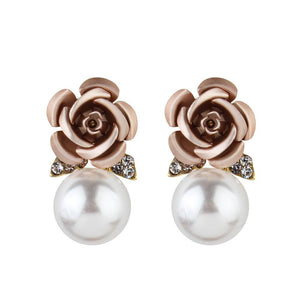 Vintage Gilted Rose Pearl Earrings