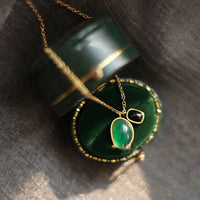 Ballena lluvia joyería verde negro ágata calcedonia irregular collar clavícula cadena anillo
