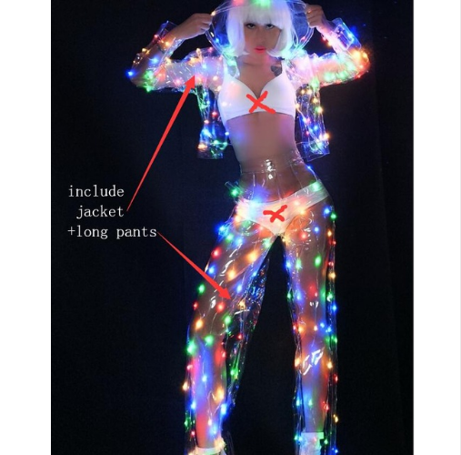 Nightclub Bar Transparent LED Colorful Transparent Caps Clothing Party Lighting Costumes DJ Dance Team Stage Pack