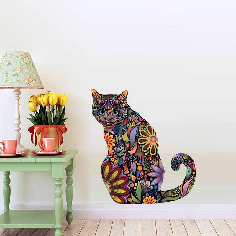 Décalcomanie murale chat à motif de couleur tridimensionnel