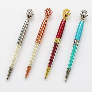 Bolígrafos de metal con tapa de corona rellenos de cristal