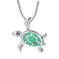Collar con colgante de tortuga marina de ópalo azul relleno de plata de moda para mujer, regalo de joyería de playa de océano de boda Animal femenino
