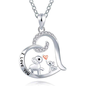 Elephant Kisses Heart Pendant Necklace