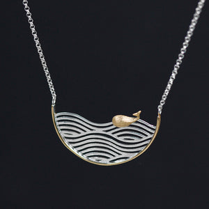 Hollow water pattern small whale S925 Sterling Silver Women's necklace
