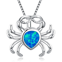 Collar con colgante de tortuga marina de ópalo azul relleno de plata de moda para mujer, regalo de joyería de playa de océano de boda Animal femenino