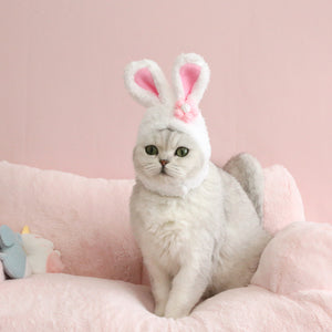 Orejas de conejo y gato de dibujos animados de felpa, decoración bonita de Pascua, sombrero, cubierta para la cabeza, productos para mascotas