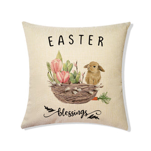 Spring Easter Bunny Printed Linen Throw Pillow Covers