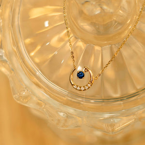 925 Sterling Silver Blue Zircon Moon Pendant Choker 14k Gold Necklace