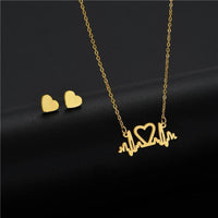 Heartbeat Necklace and Heart Earrings Set