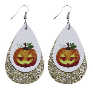 Boucles d'oreilles pendantes en cuir imprimé Halloween