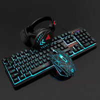 Juego de juegos de PC iluminado (teclado, mouse, auriculares y alfombrilla de mouse)
