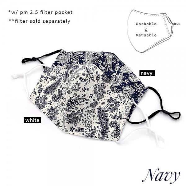 Paisley Print Face Mask with Filter Pocket