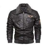 Men's Leather Jacket Plush Warm European And American Motorcycle Lapel PU Leather Coat