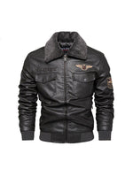 Men's Leather Jacket Plush Warm European And American Motorcycle Lapel PU Leather Coat
