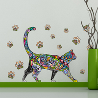 Décalcomanie murale chat et pattes à motif coloré