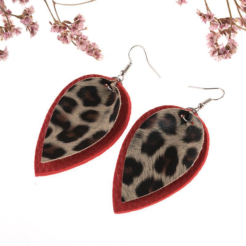 Double-layered Leopard Print Leather Earrings