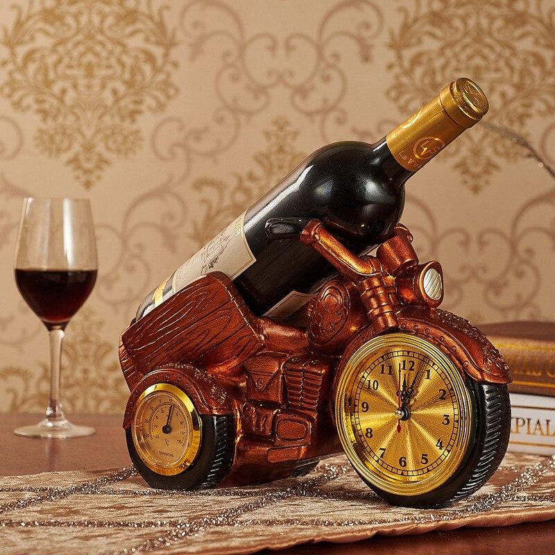 Soporte para botella de vino con reloj de motocicleta
