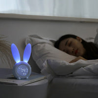 LED Digital Alarm Clock Bunny Ear Electronic LED Display Sound Control Cute Rabbit Night Lamp Desk Clock For Home Decoration
