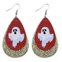 Boucles d'oreilles pendantes en cuir imprimé Halloween